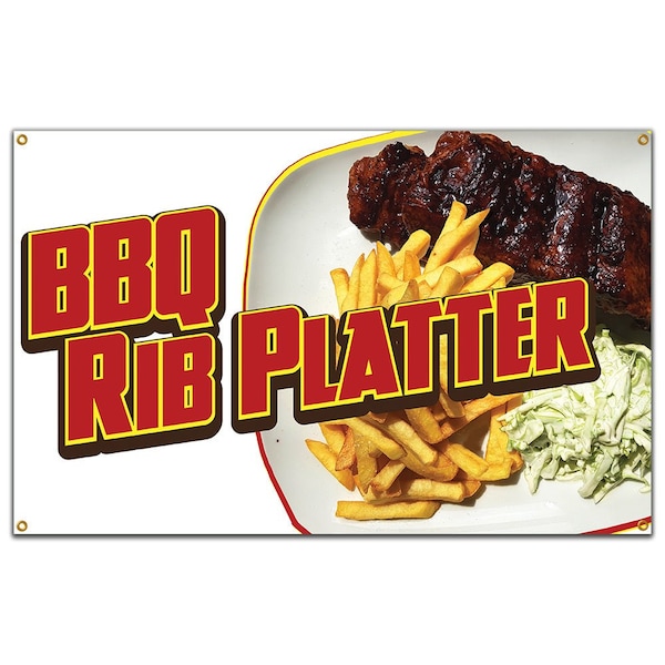 Signmission BBQ Rib Platter Banner Concession Stand Food Truck Single Sided B-96 BBQ Rib Platter19 - main
